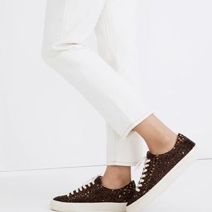 NWOB Madewell Sidewalk Low-Top Sneakers in Painted Leopard Colorblock Calf Hair